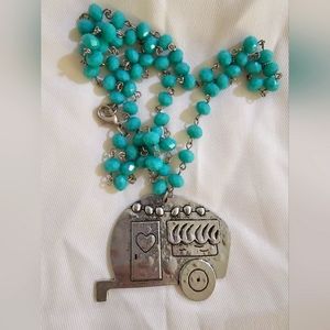 Teal beaded camper necklace